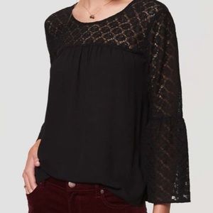 Loft Black tie back lantern sleeve lace blouse